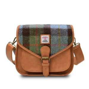 Islander Saddle Bag with Harris Tweed - Chestnut-Blue Tartan