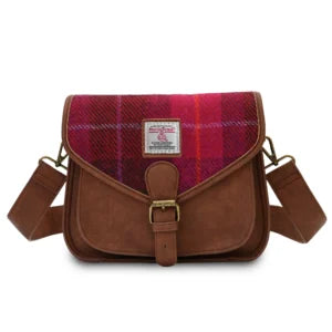 Islander Saddle Bag with Harris Tweed - Fuchsia Tartan