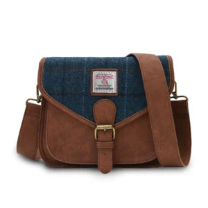 Islander Saddle Bag with Harris Tweed - Navy Over Check