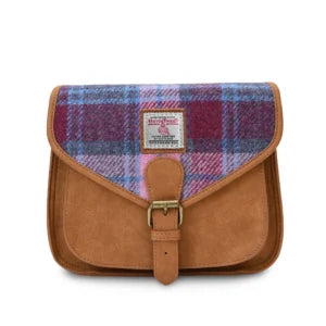 Islander Saddle Bag with Harris Tweed - Pink and Blue Tartan