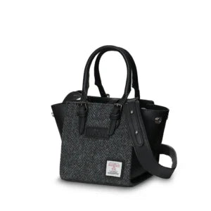 Islander Mini Caillie Tote with Harris Tweed - Black and Grey Herringbone