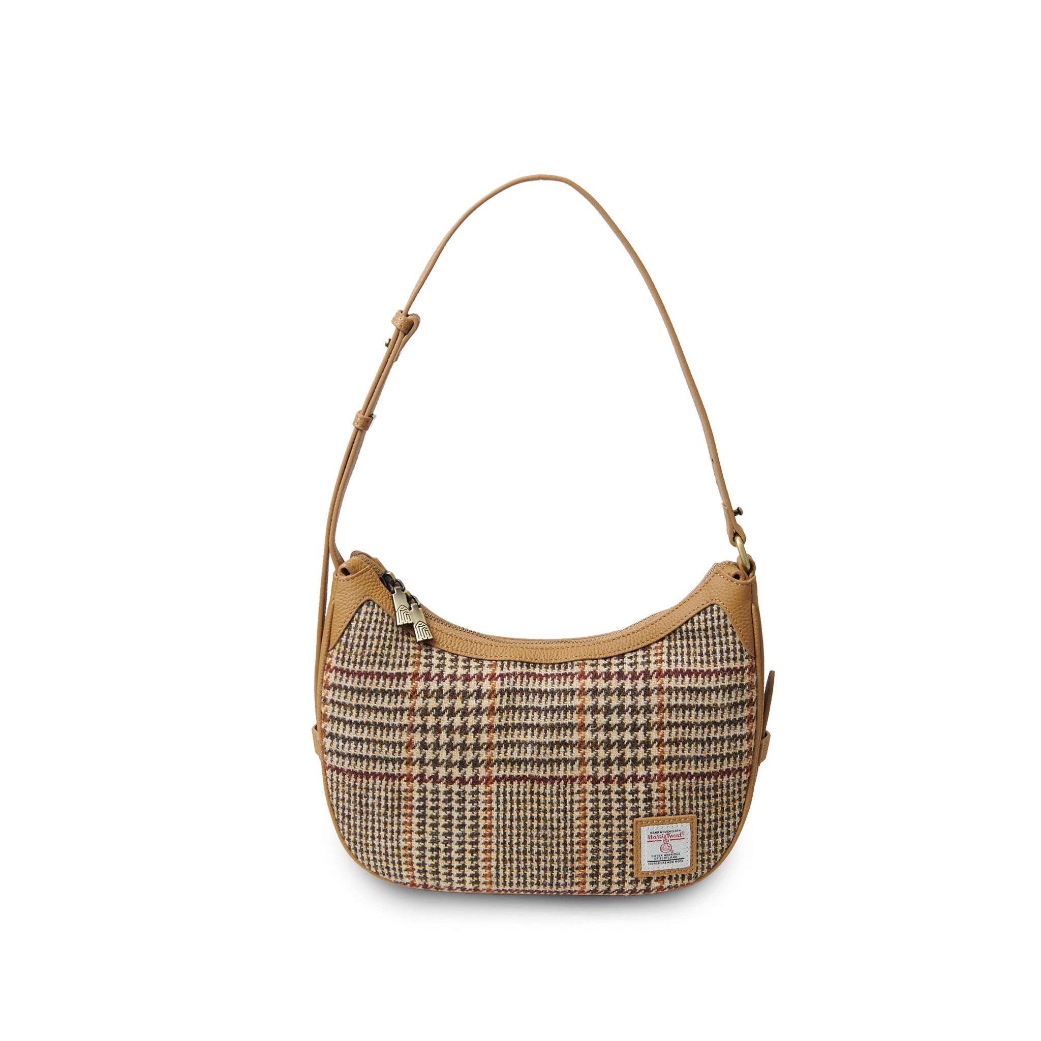 Islander Ellon Genuine Leather with Harris Tweed Shoulder Bag in Beige Dogtooth