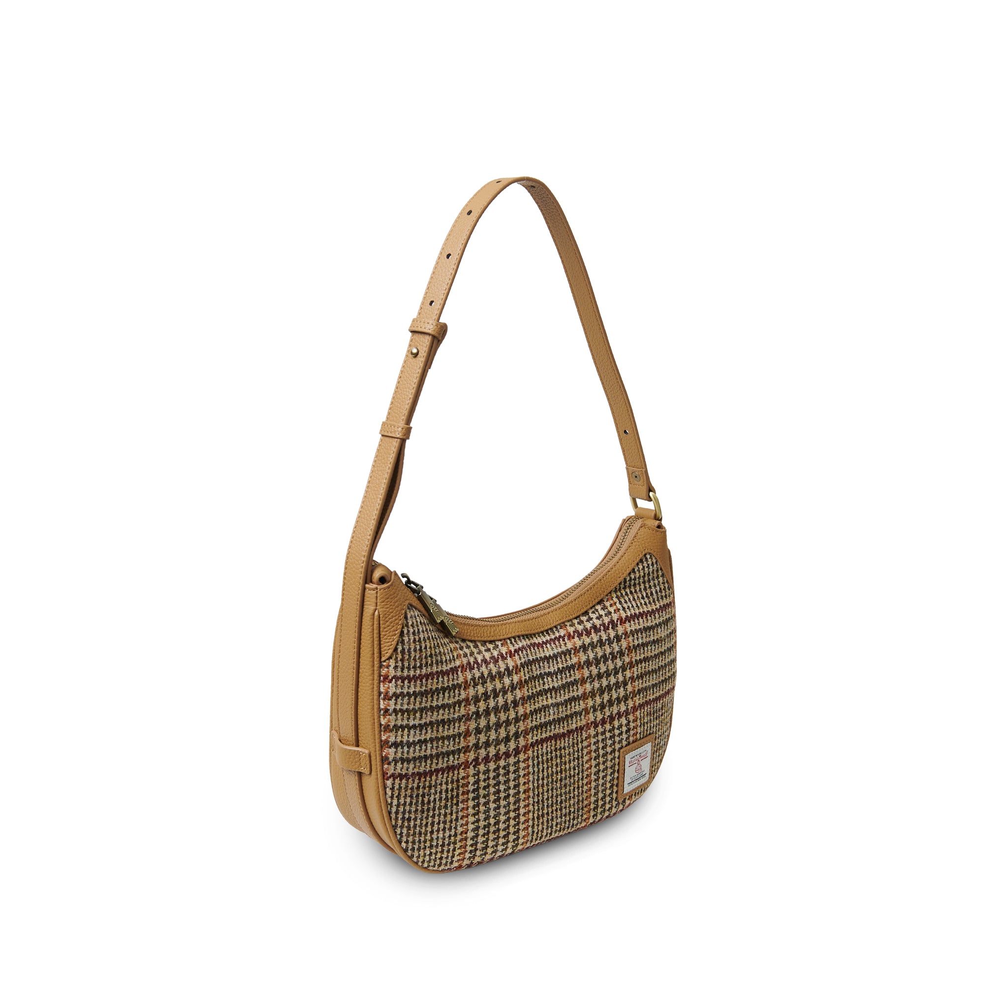 Islander Ellon Genuine Leather with Harris Tweed Shoulder Bag in Beige Dogtooth