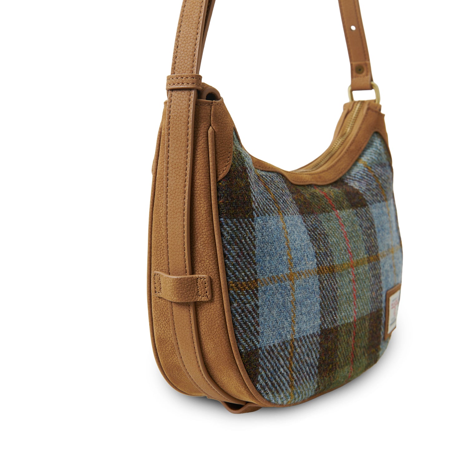 Islander Ellon Genuine Leather with Harris Tweed Shoulder Bag in Chestnut Blue Tartan
