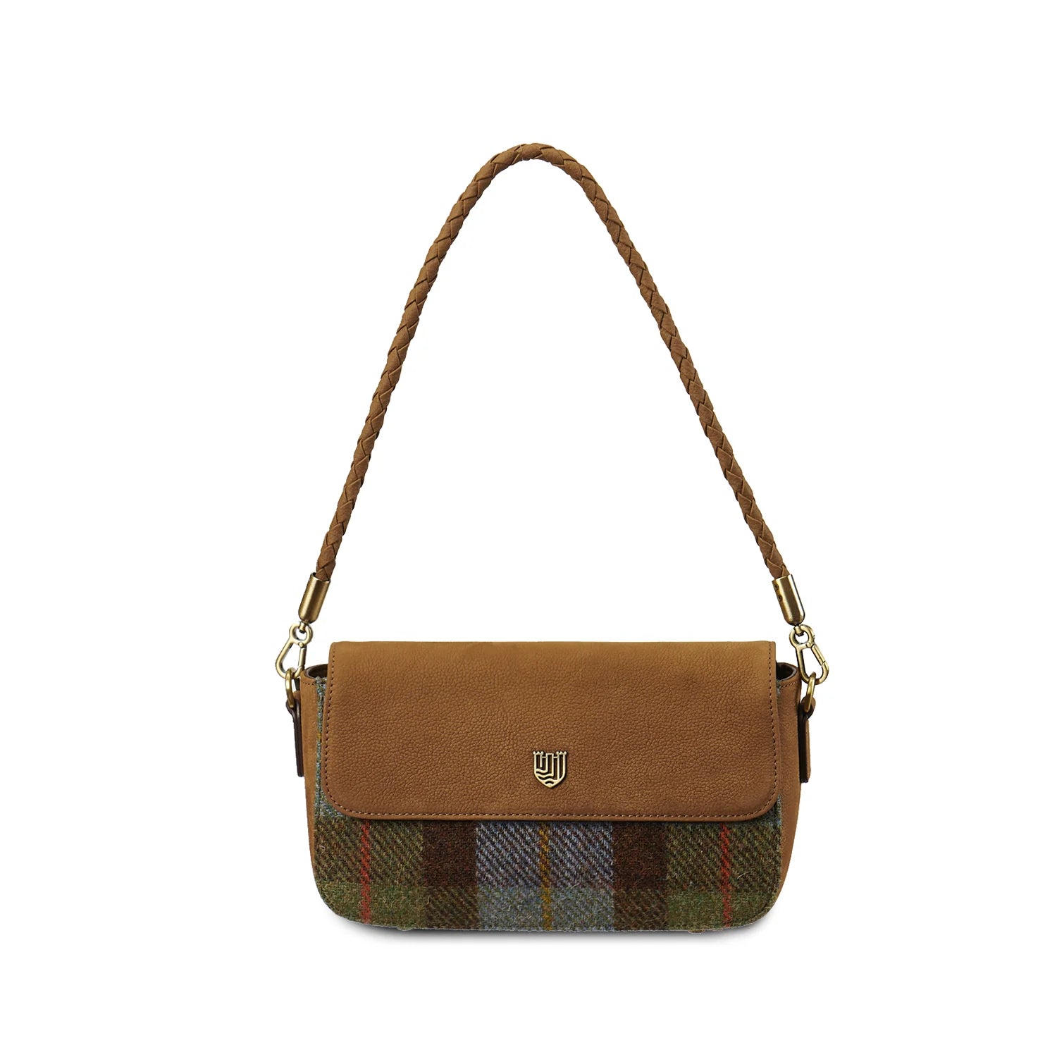 Islander Leather Caithness Clutch Harris Tweed Bag - Chestnut-Blue Tartan