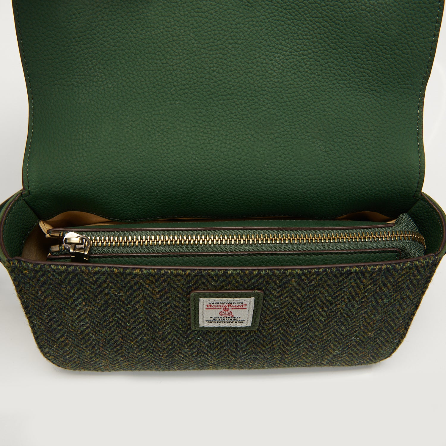 Islander Leather Caithness Clutch Bag Harris Tweed (Dark Green Herringbone)