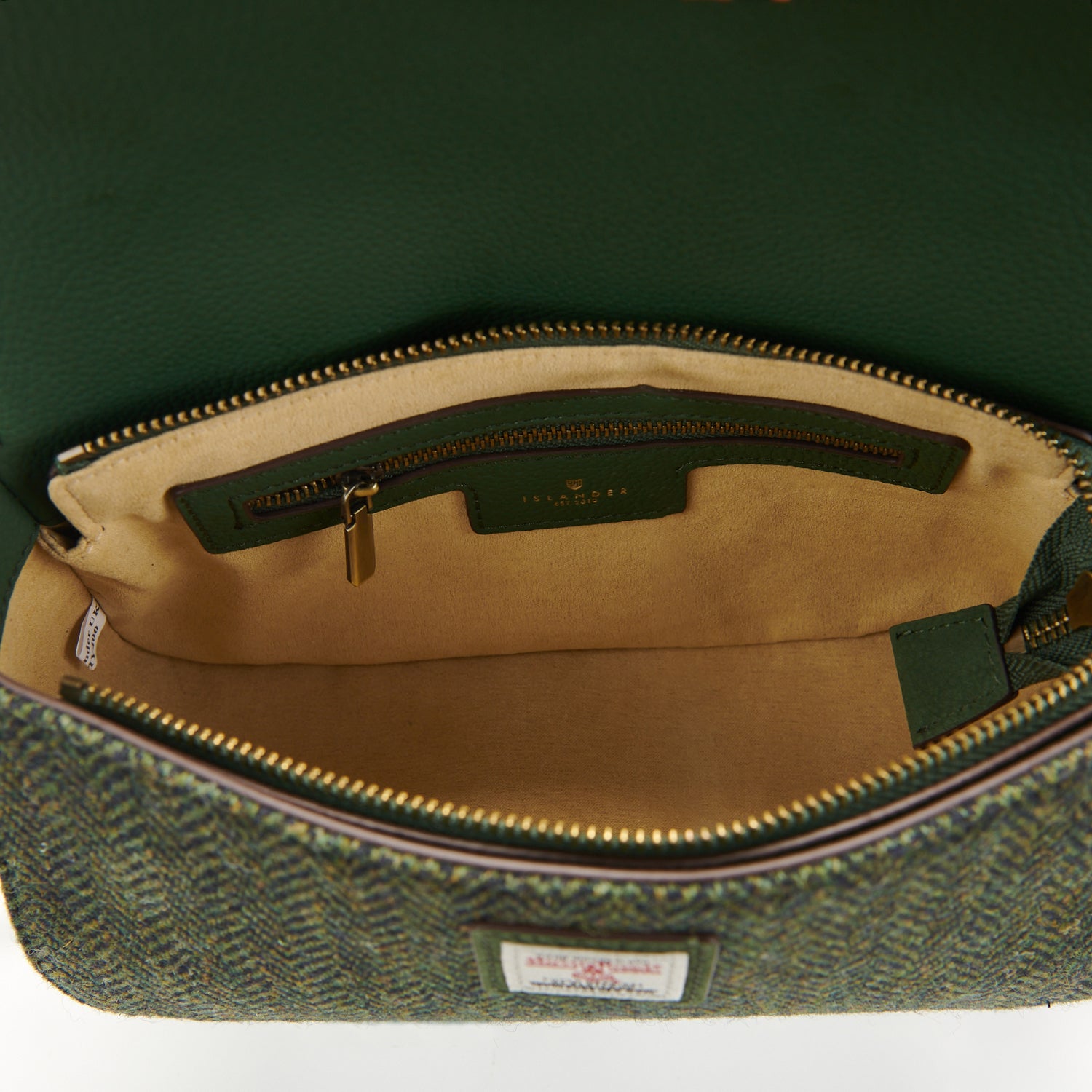 Islander Leather Caithness Clutch Bag Harris Tweed (Dark Green Herringbone)
