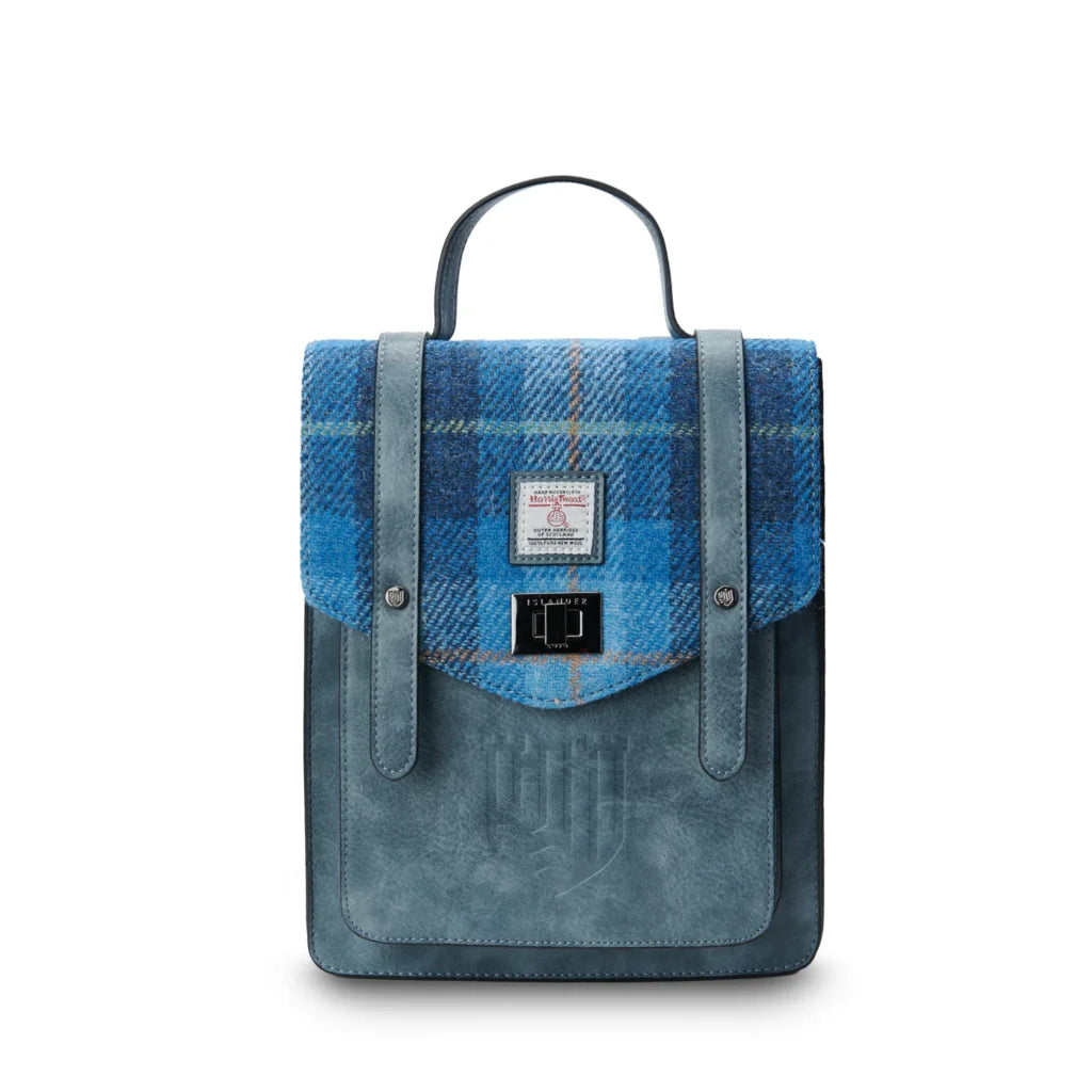 Islander Mini Carloway Backpack With Harris Tweed - Blue Tartan