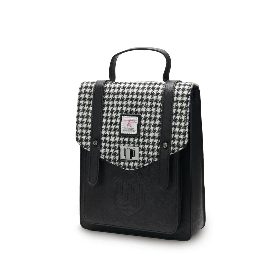 Islander Mini Carloway Backpack With Harris Tweed - Black &amp; White Dogtooth