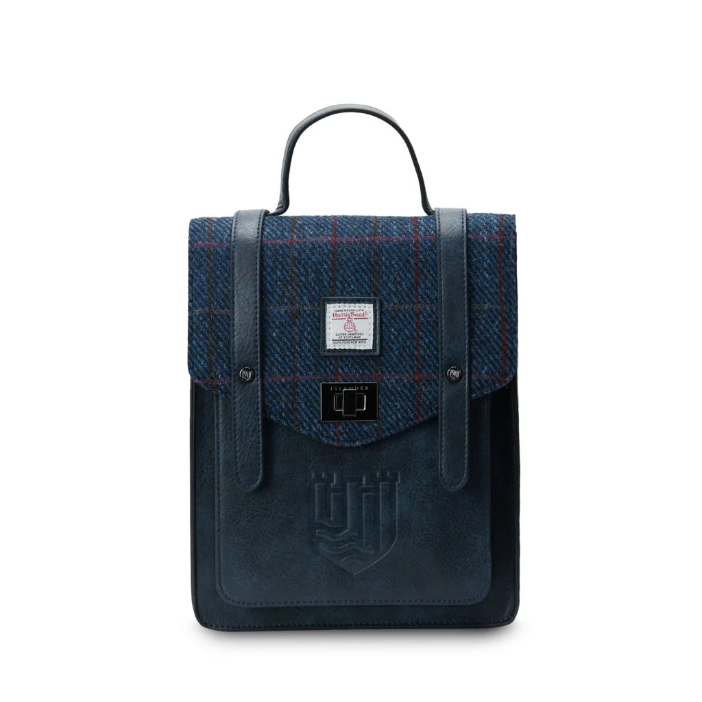 Islander Mini Carloway Backpack With Harris Tweed - Navy Over Check