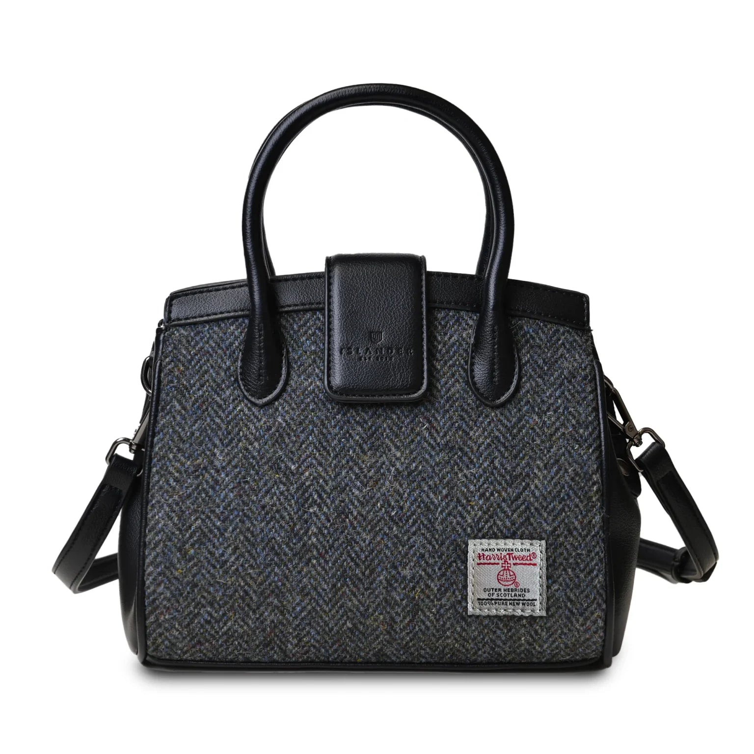Islander Mini Tiree Tote with Harris Tweed - Black-Grey Herringbone