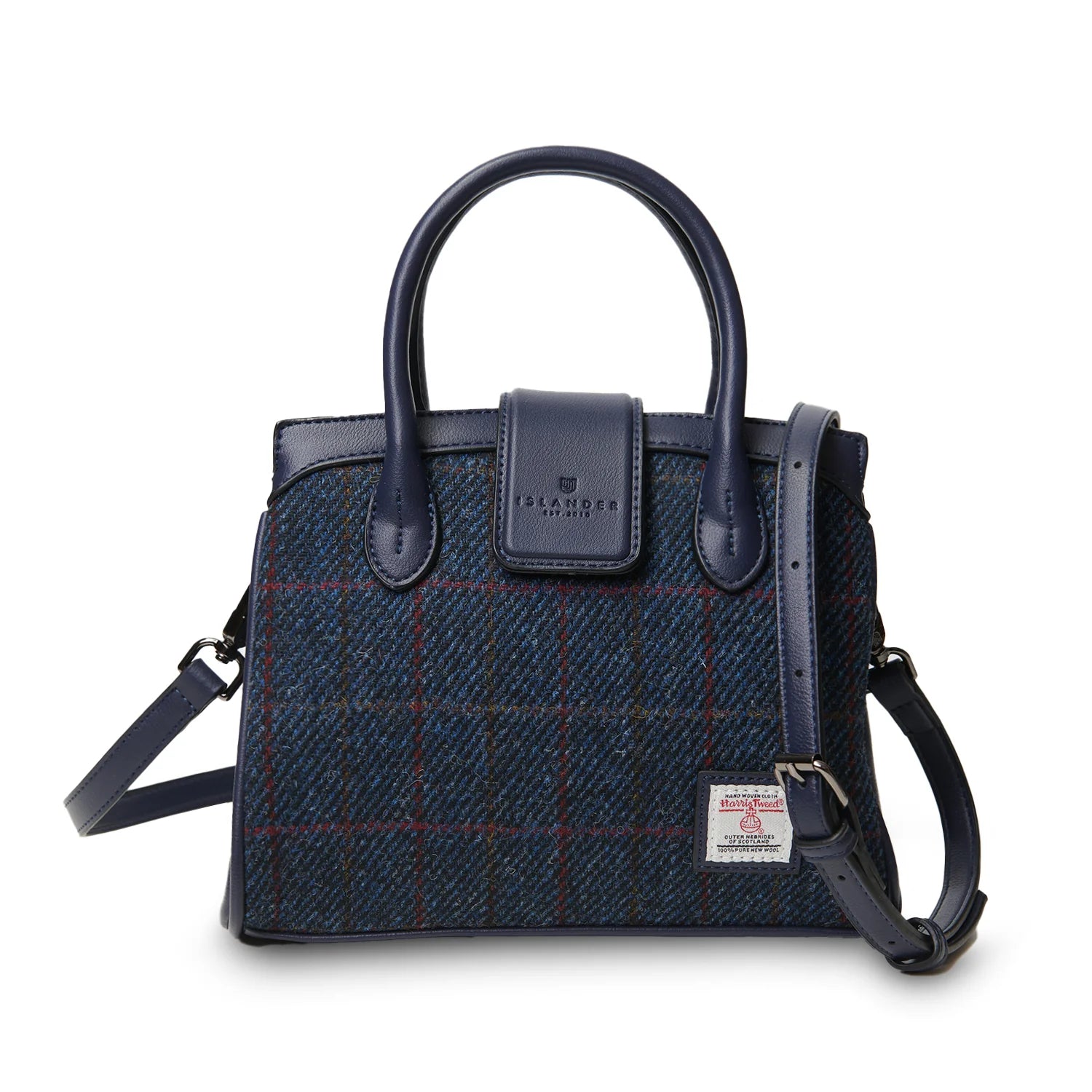Islander Mini Tiree Tote with Harris Tweed - Navy Over Check