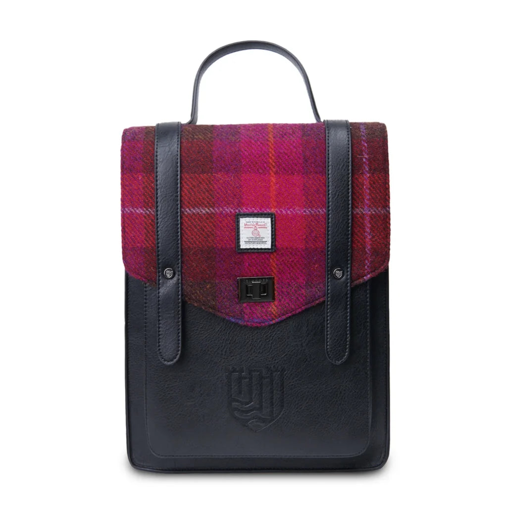 Islander Carloway Laptop Backpack With Harris Tweed - Fuschia Tartan