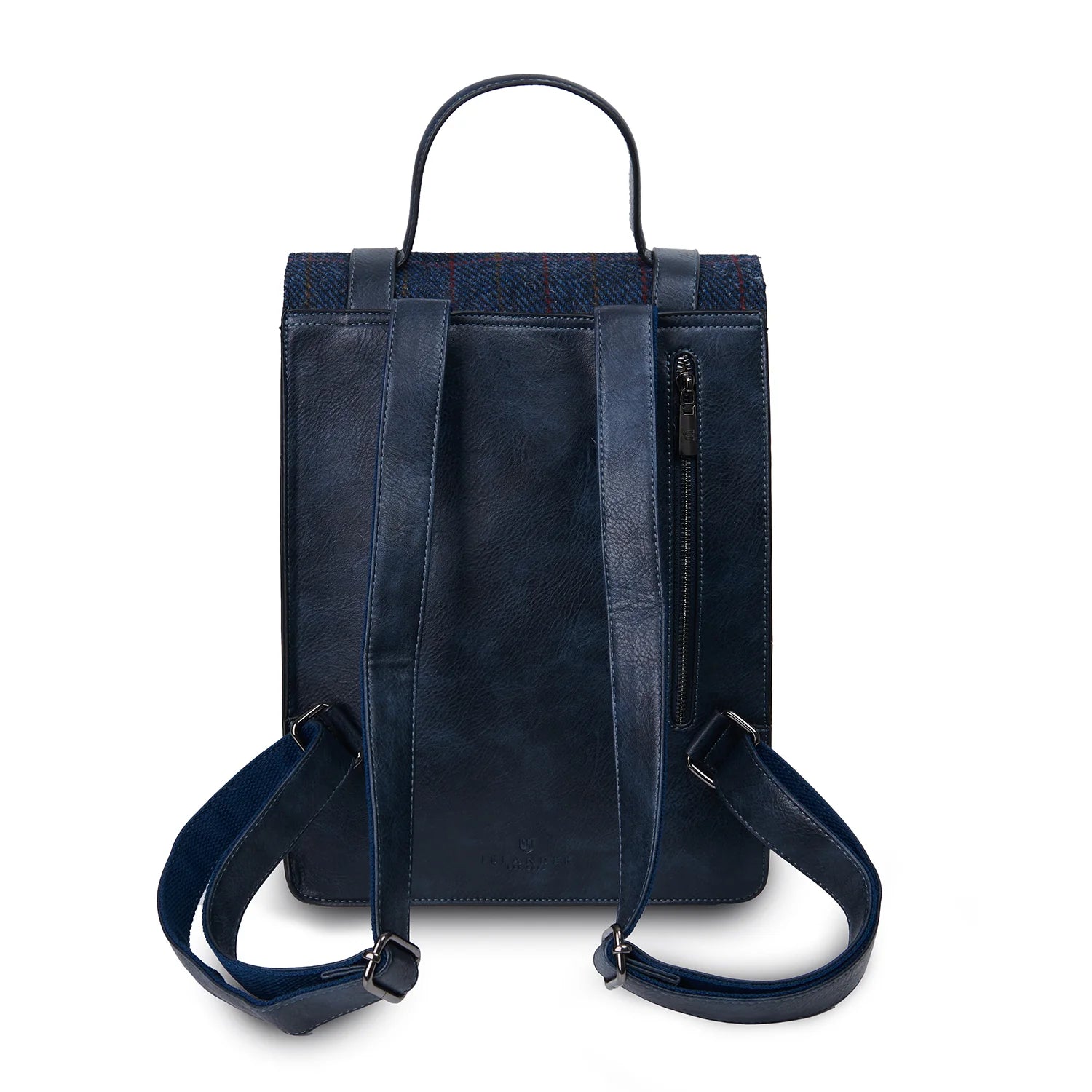 Islander Carloway Laptop Backpack with Harris Tweed Navy Blue Tartan