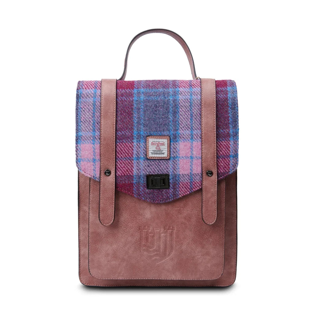 Islander Carloway Laptop Backpack With Harris Tweed - Pink and Blue Tartan