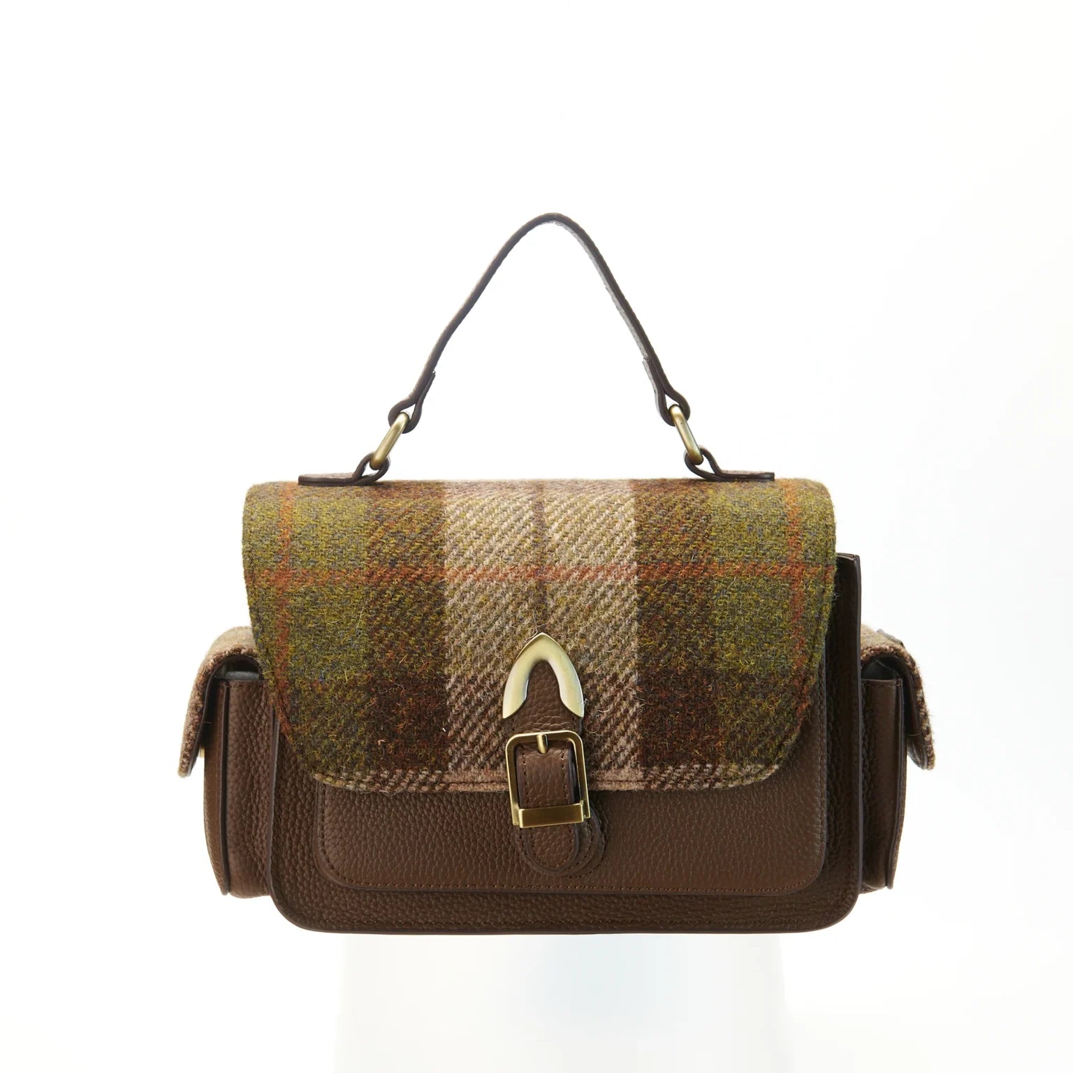 Islander Leather Melrose Crossbody Harris Tweed Bag - Chestnut Tartan