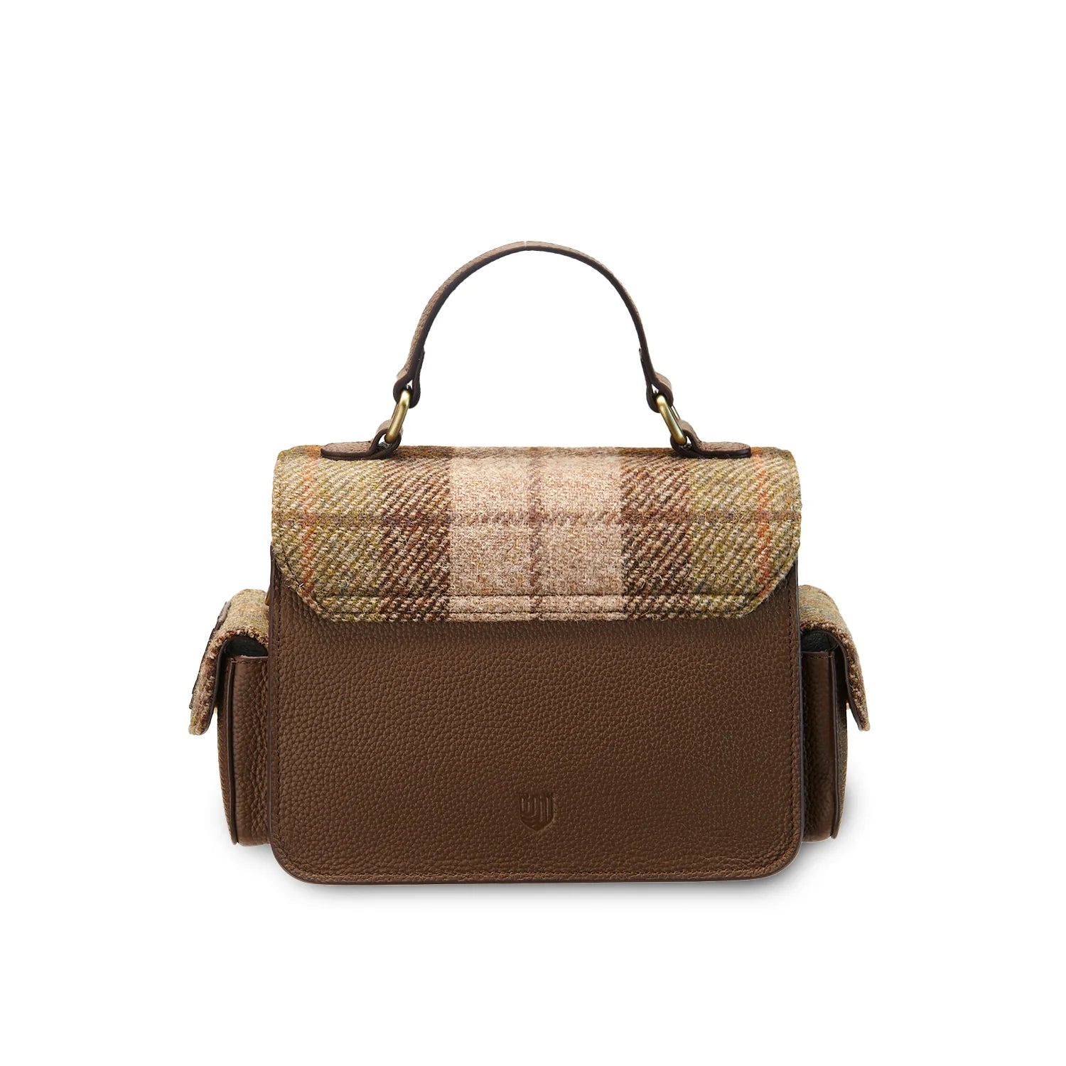 Islander Melrose Brown Leather Crossbody Bag with Harris Tweed Brown & Green Chestnut Tartan