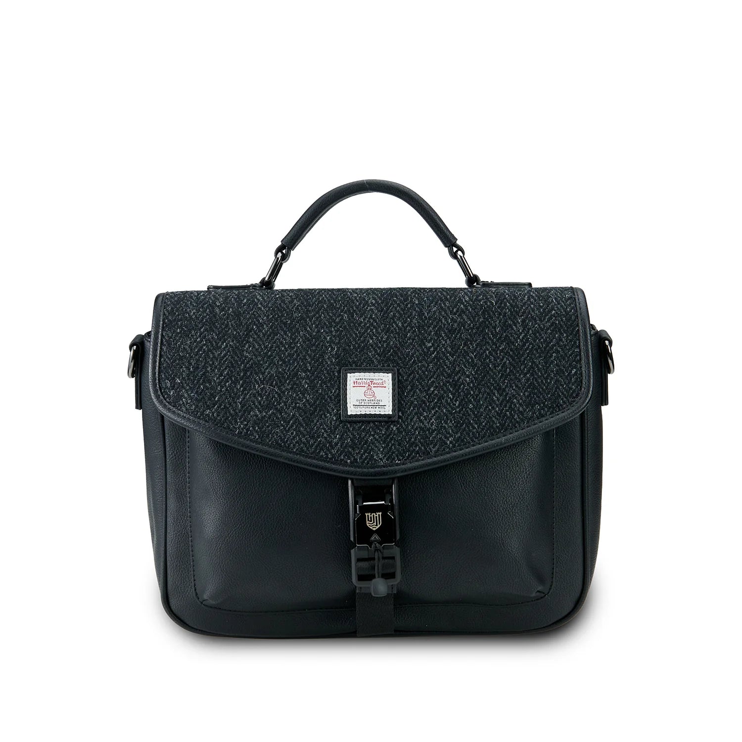 Islander Mini Laptop Bag with Black Herringbone Harris Tweed | Harris Tweed Scotland
