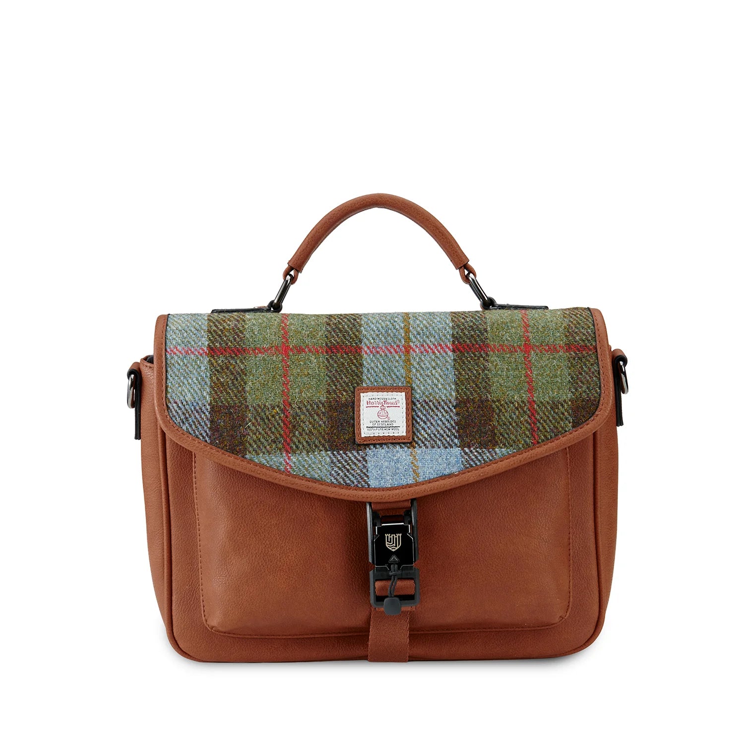 Islander Mini Laptop Bag with Chestnut and Blue Tartan Harris Tweed | Harris Tweed Scotland