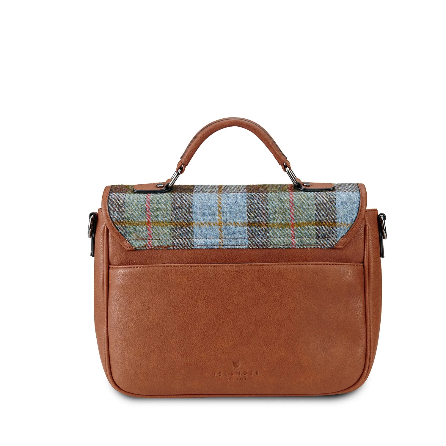 Islander Mini Laptop Bag with Chestnut and Blue Tartan Harris Tweed – Image 2 | Harris Tweed Scotland