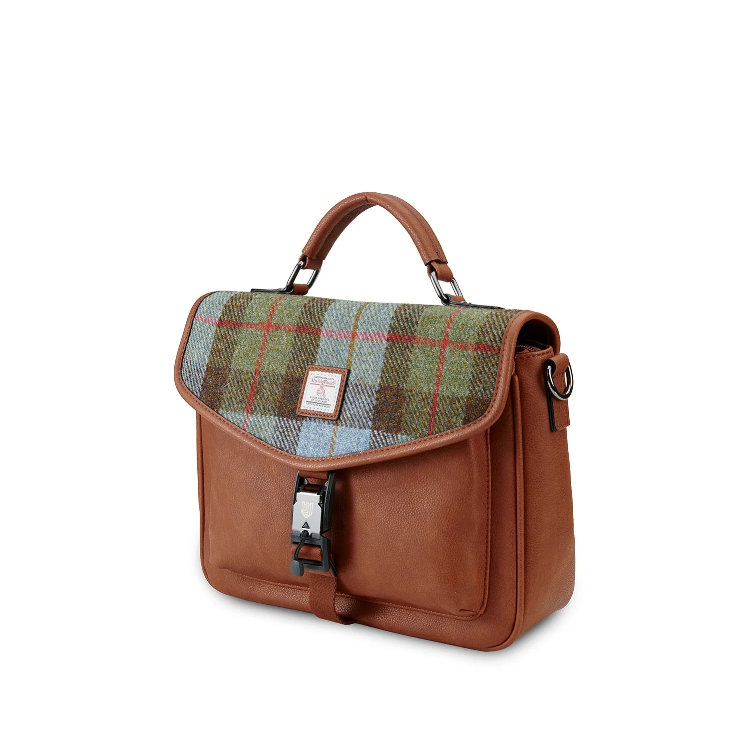 Islander Mini Laptop Bag with Chestnut and Blue Tartan Harris Tweed – Image 3 | Harris Tweed Scotland