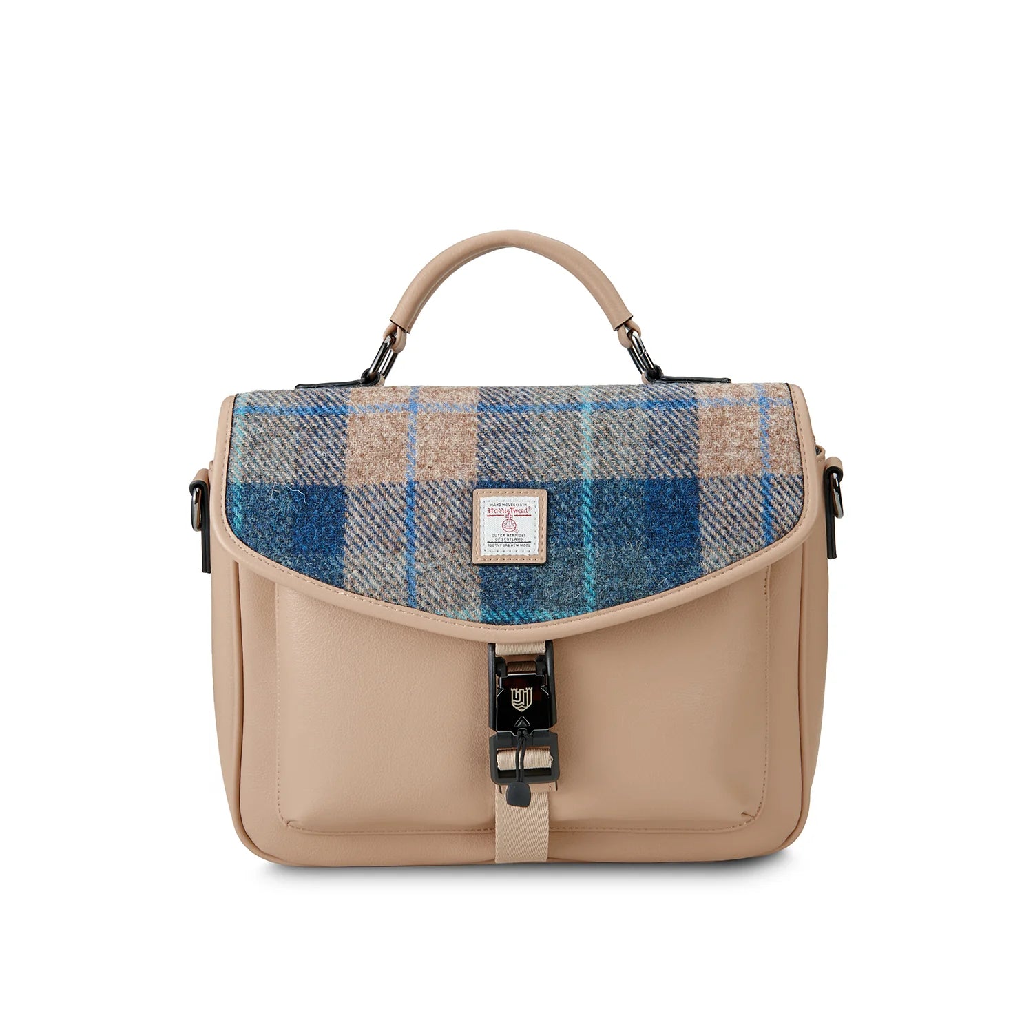Islander Mini Laptop Bag with Navy Beige Tartan Harris Tweed