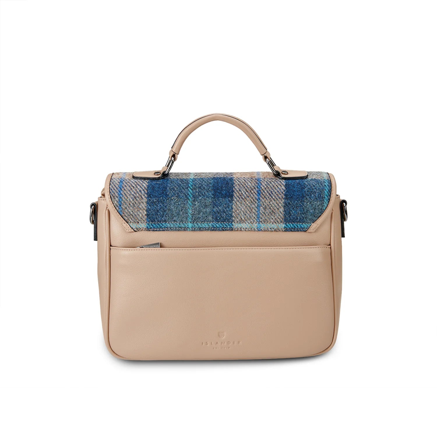 Islander Mini Laptop Bag with Navy Beige Tartan Harris Tweed
