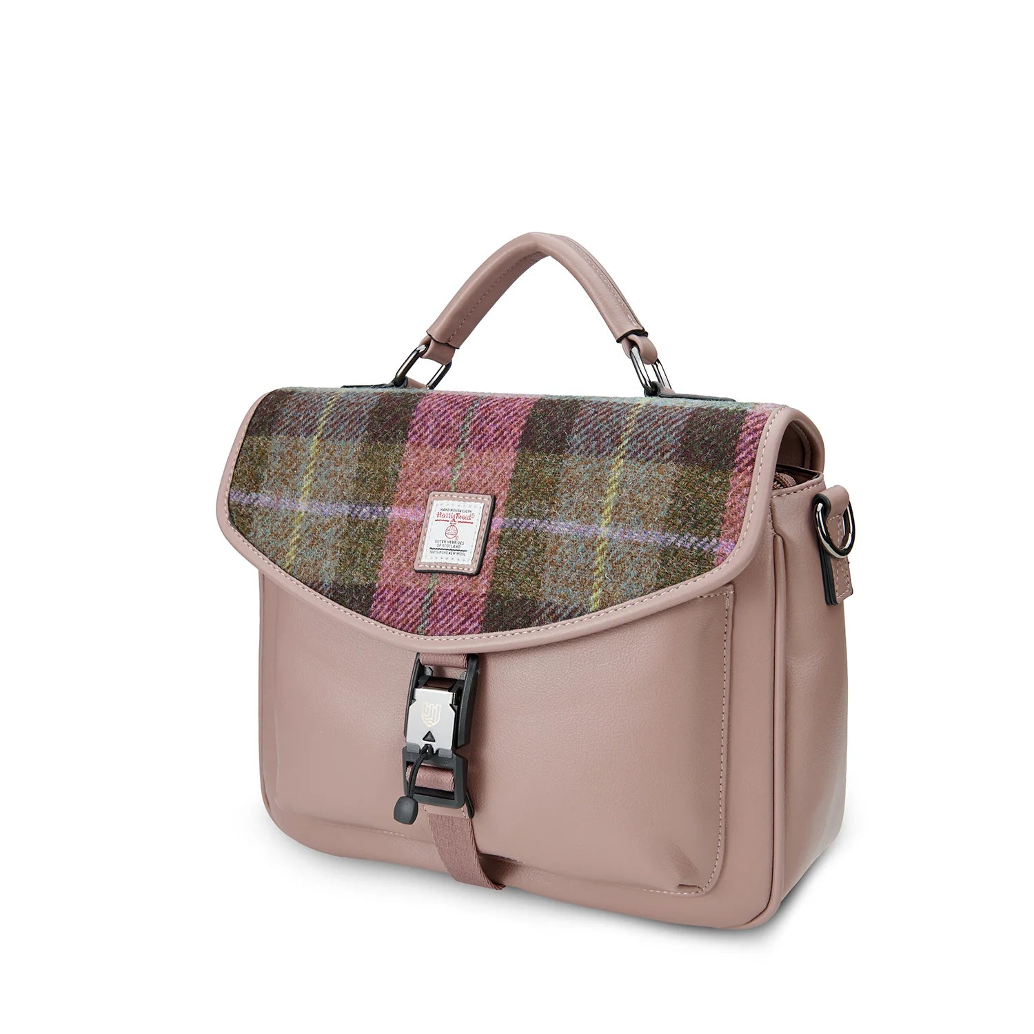 Islander Mini Laptop Bag with Pink and Green Tartan Harris Tweed