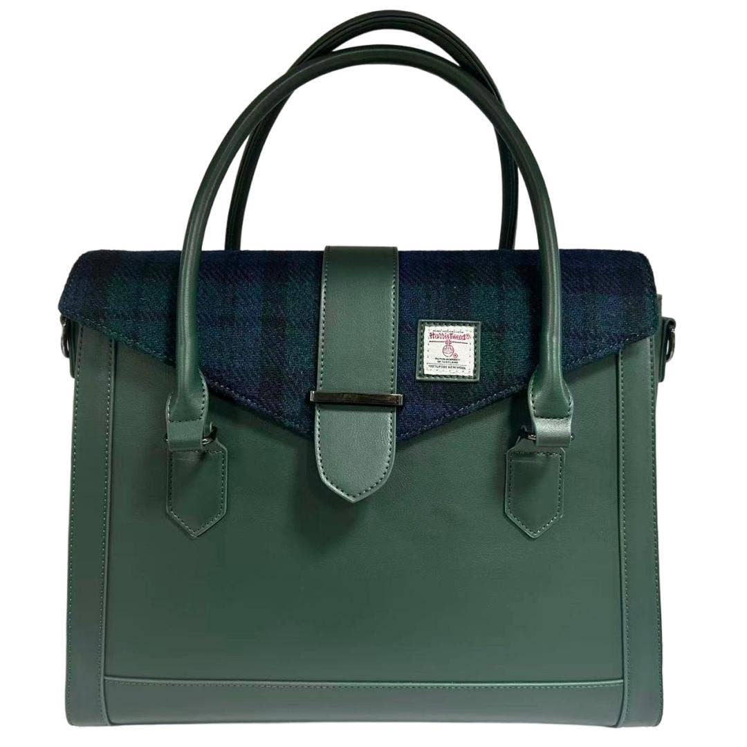 Harris Tweed Laptop Work Flap Satchel Bag (Classic Olive)