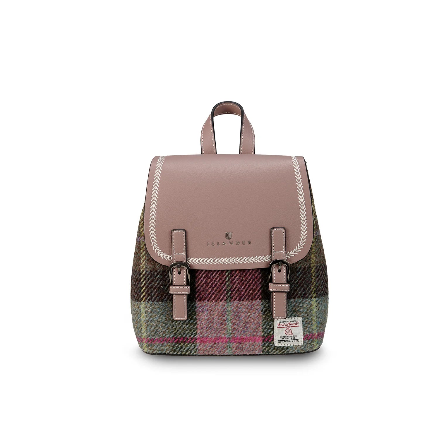 Islander Jura Backpack with Harris Tweed (Pink-Green Tartan)