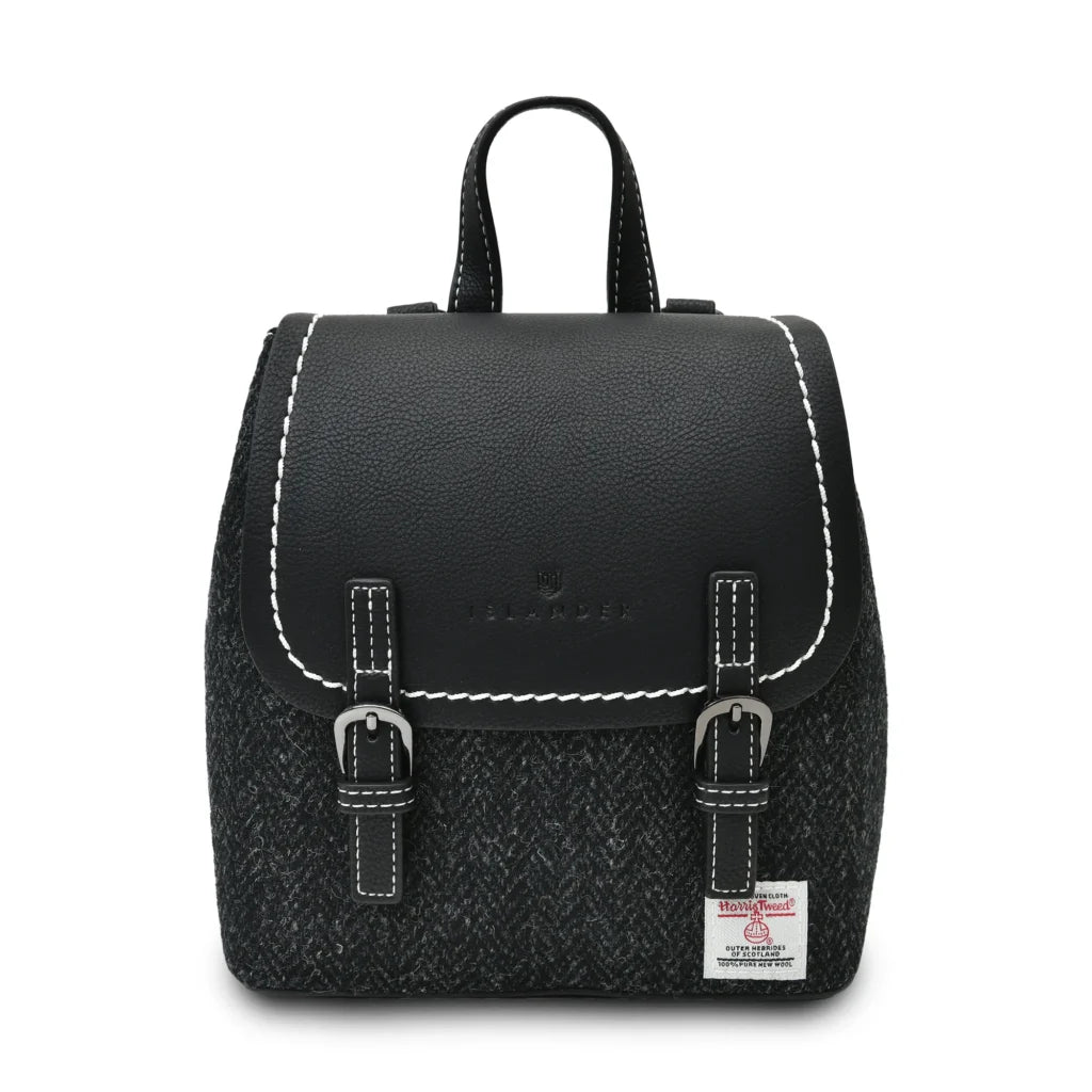 Islander Mini Jura Backpack with Harris Tweed - Black Herringbone