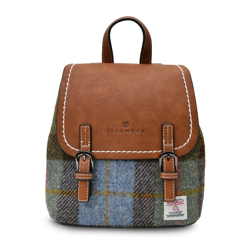 Islander Mini Jura Backpack with Harris Tweed - Chestnut-Blue Tartan