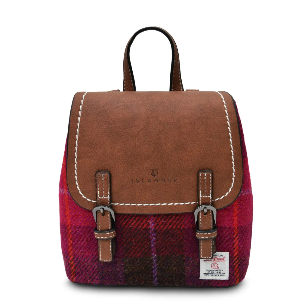 Islander Mini Jura Backpack with Harris Tweed - Fuchsia Tartan