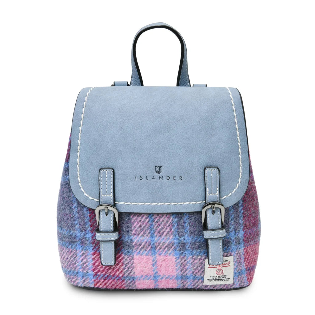 Islander Mini Jura Backpack with Harris Tweed - Pink and Blue Tartan