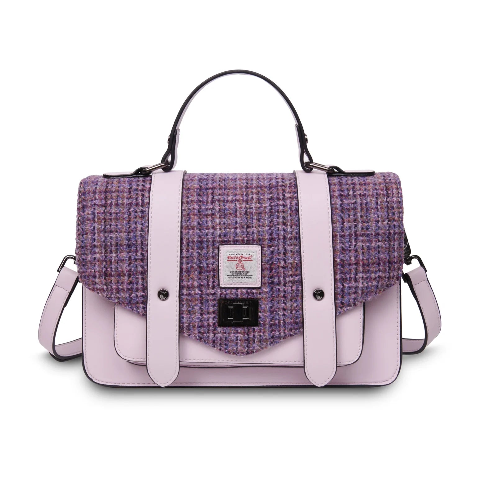 Islander Large Satchel with Harris Tweed - Violet Mini Dogtooth