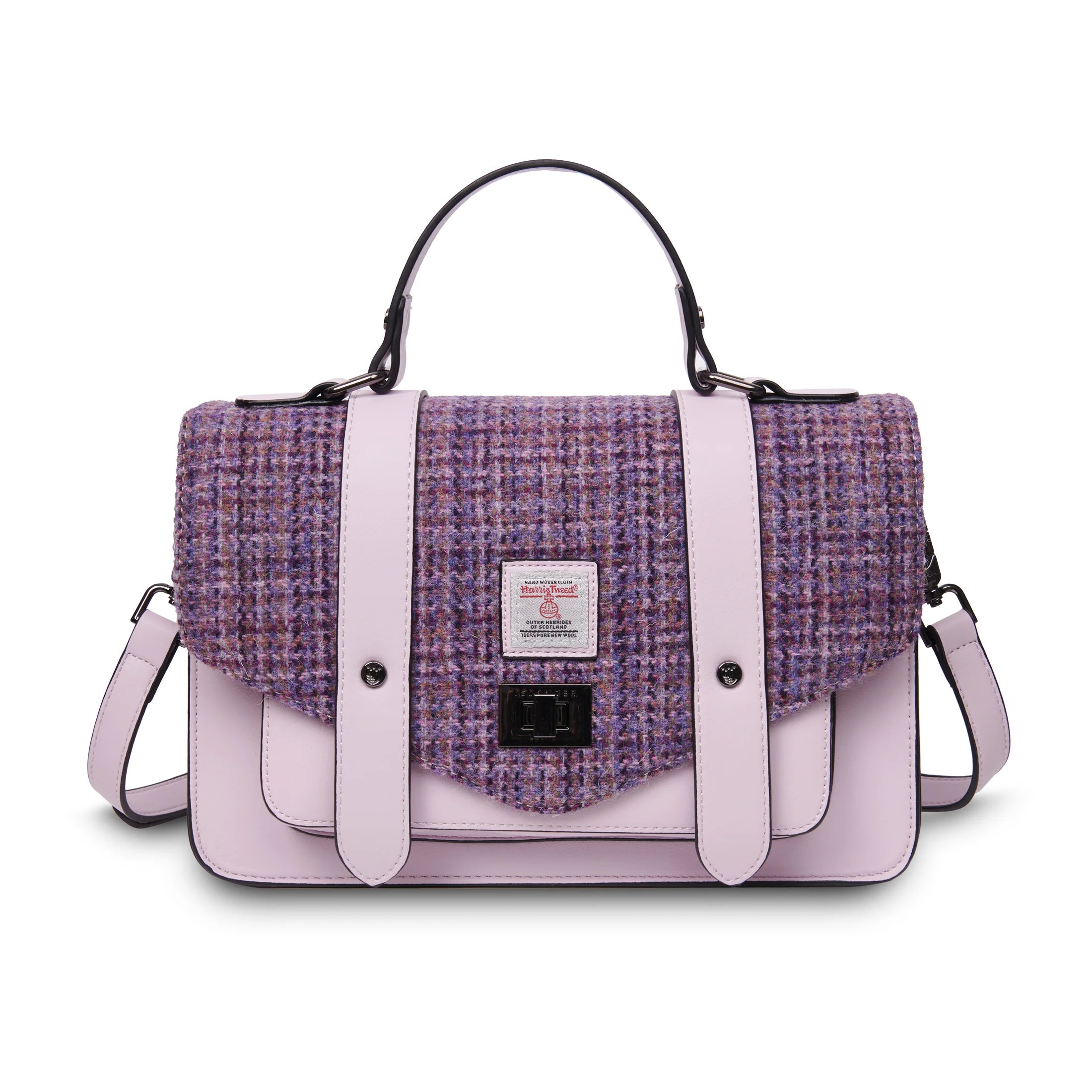 Islander Large Satchel Bag with Harris Tweed (Violet Mini Dogtooth)