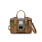 Islander Mini Leather Satchel Bag with Harris Tweed (Chestnut Blue-Tartan)
