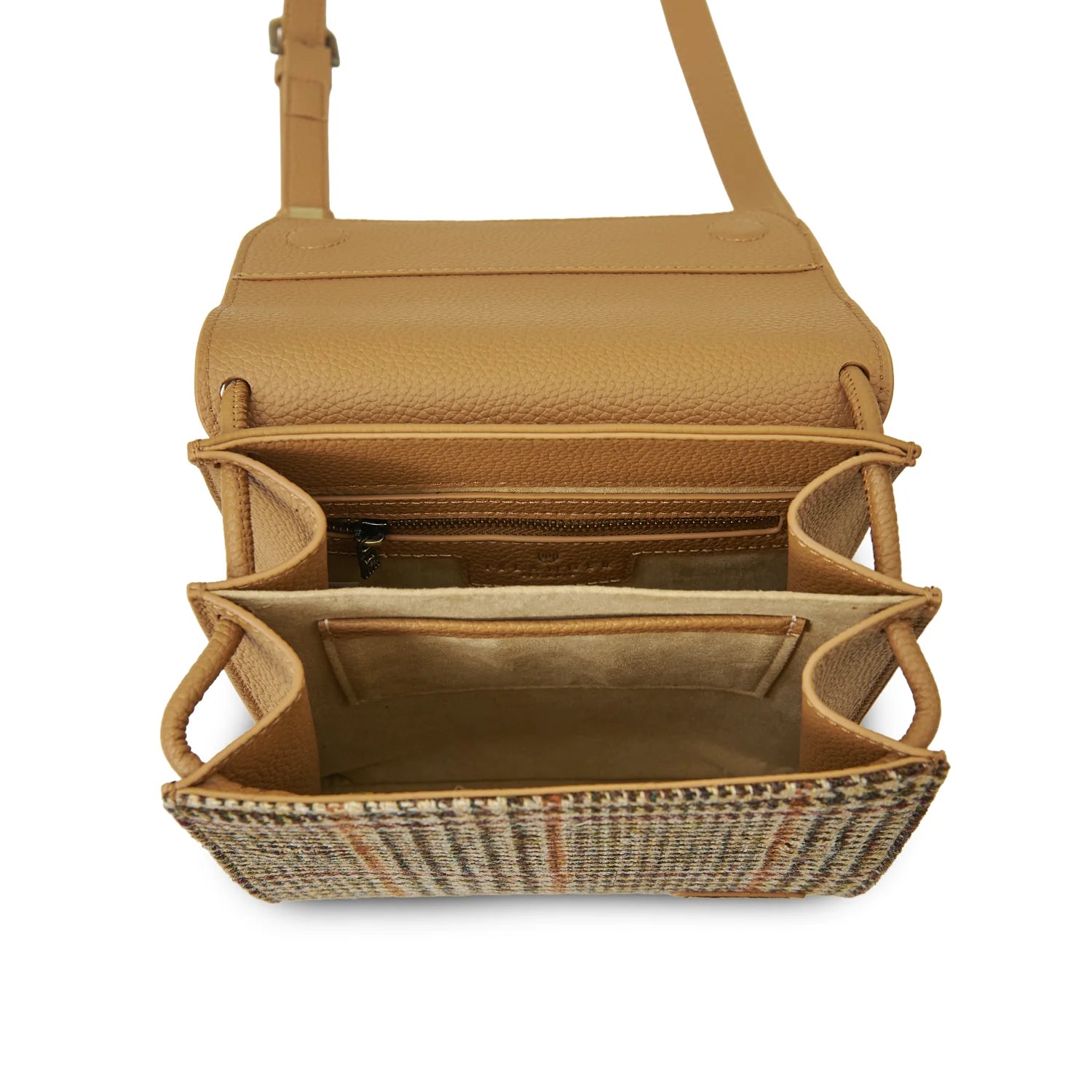 Islander The Eilidh Leather Crossbody Bag with Navy Over-Check Harris Tweed