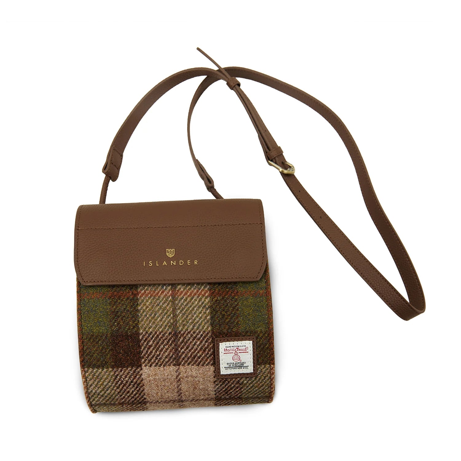 Islander The Eilidh Leather Crossbody Bag with Chestnut Tartan Harris Tweed