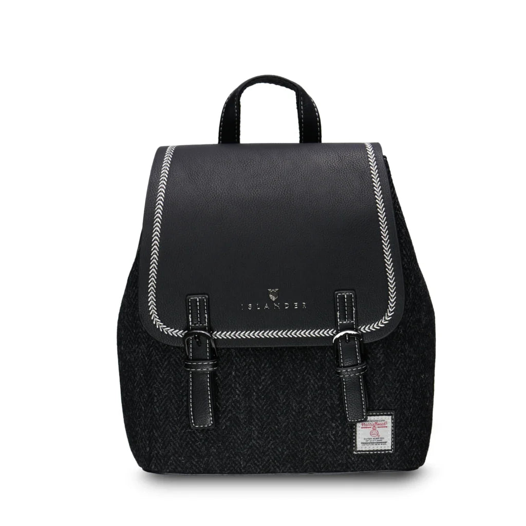Islander Jura Backpack with Harris Tweed - Black Herringbone