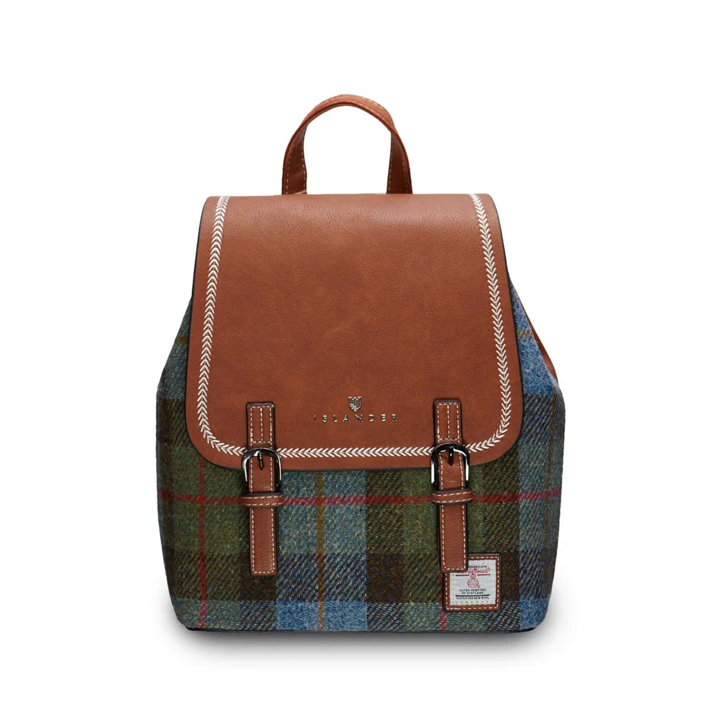 Islander Jura Backpack with Harris Tweed - Chestnut-Blue Tartan