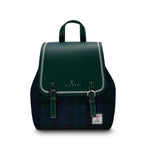 Islander Mini Jura Backpack with Harris Tweed Black Watch Fabric & Green PU Leather | Harris Tweed Scotland