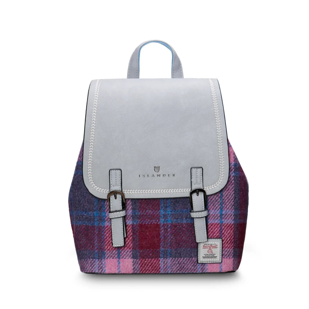 Islander Jura Backpack with Harris Tweed - Pink and Blue Tartan