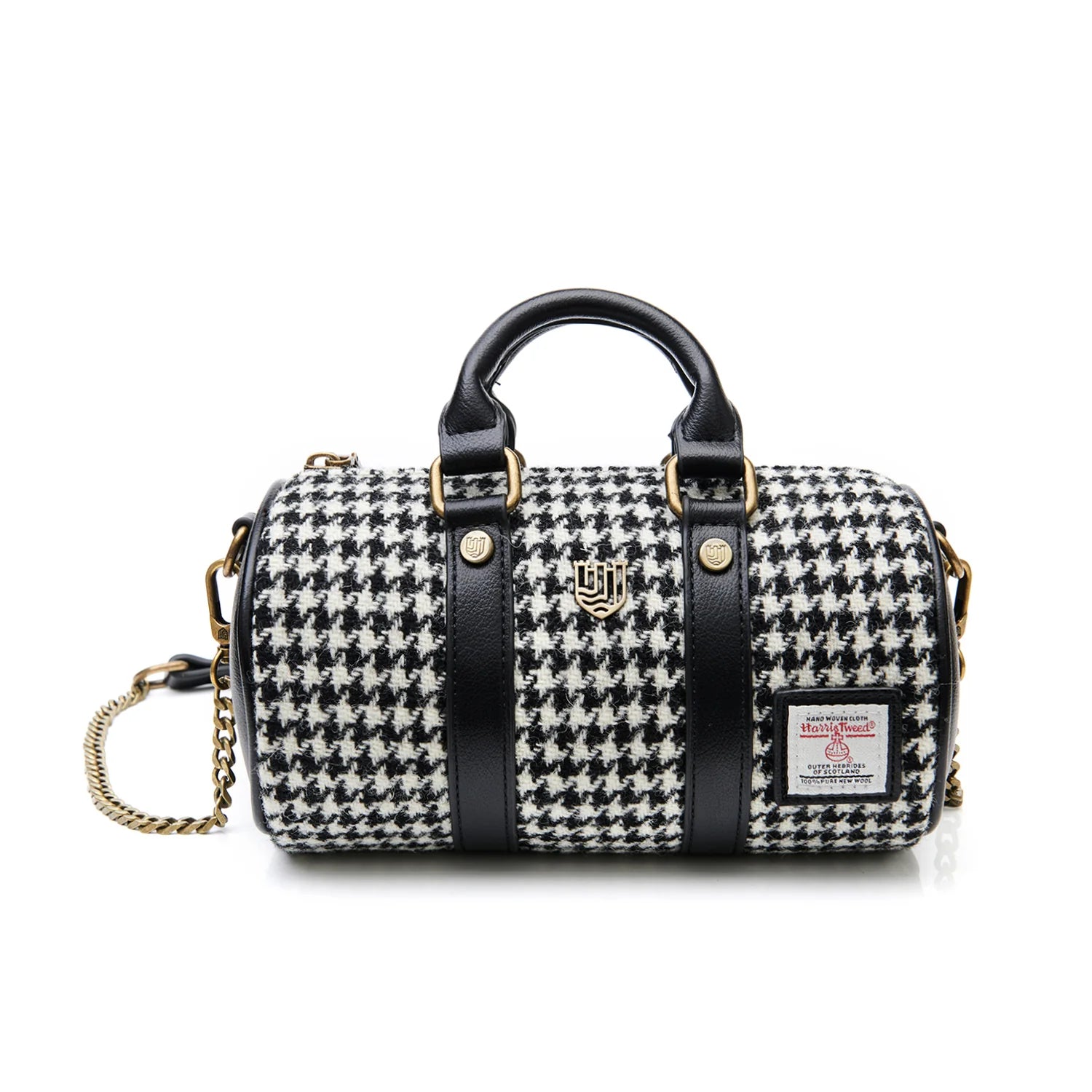 Islander Mini Duffel Bag with Harris Tweed - Black and White Herringbone