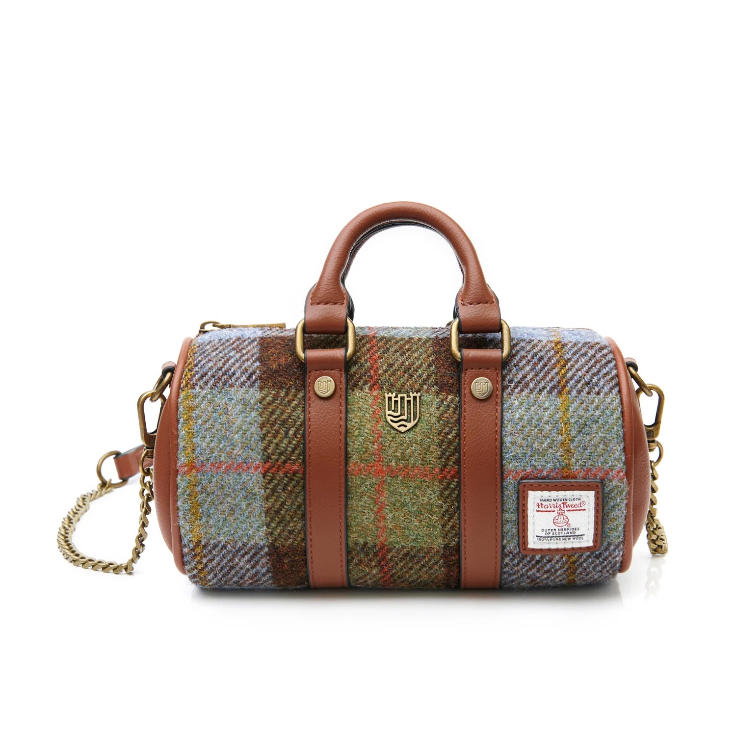 Islander Mini Duffel Bag with Harris Tweed - Chestnut-Blue Tartan
