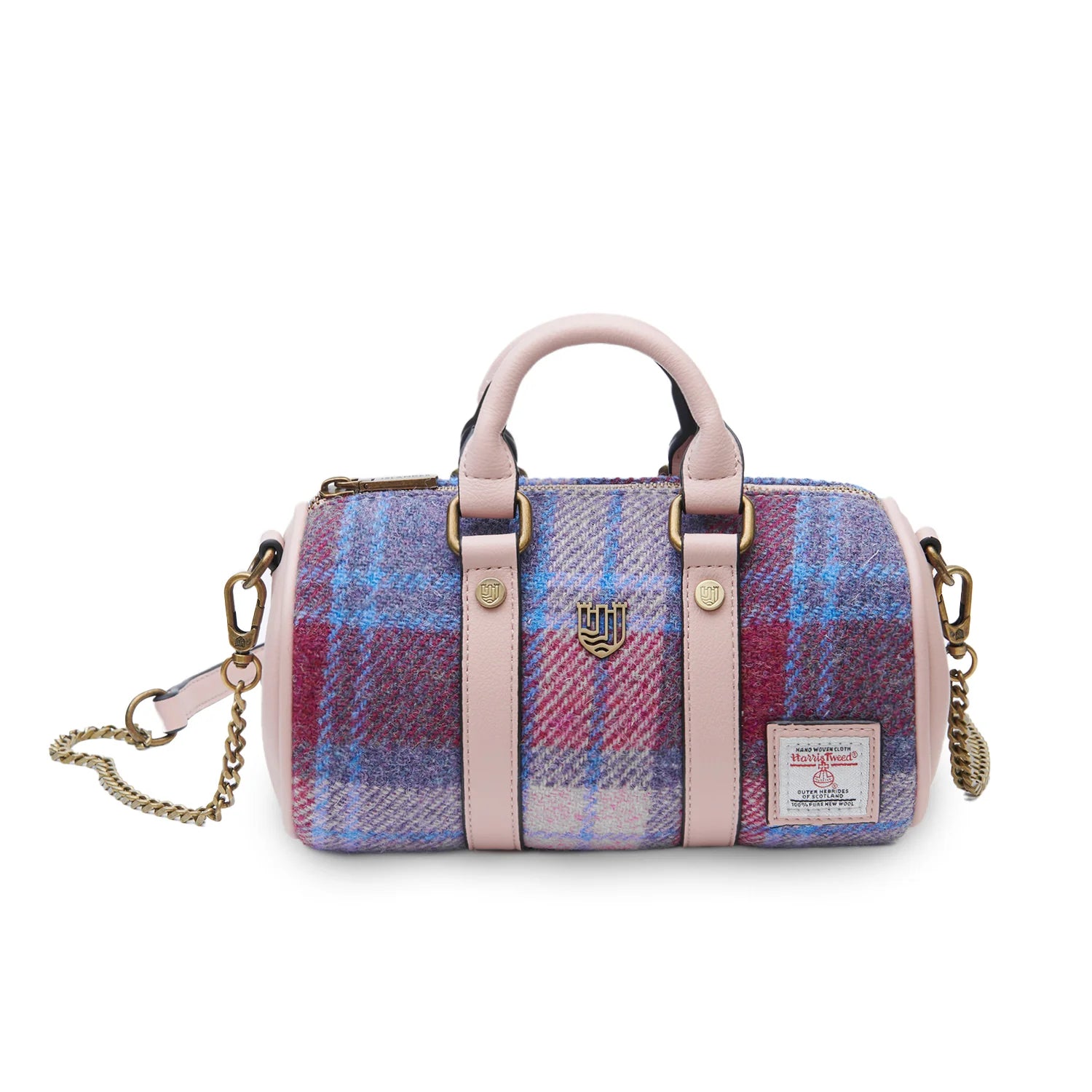 Islander Mini Duffel Bag with Harris Tweed - Pink and Blue Tartan