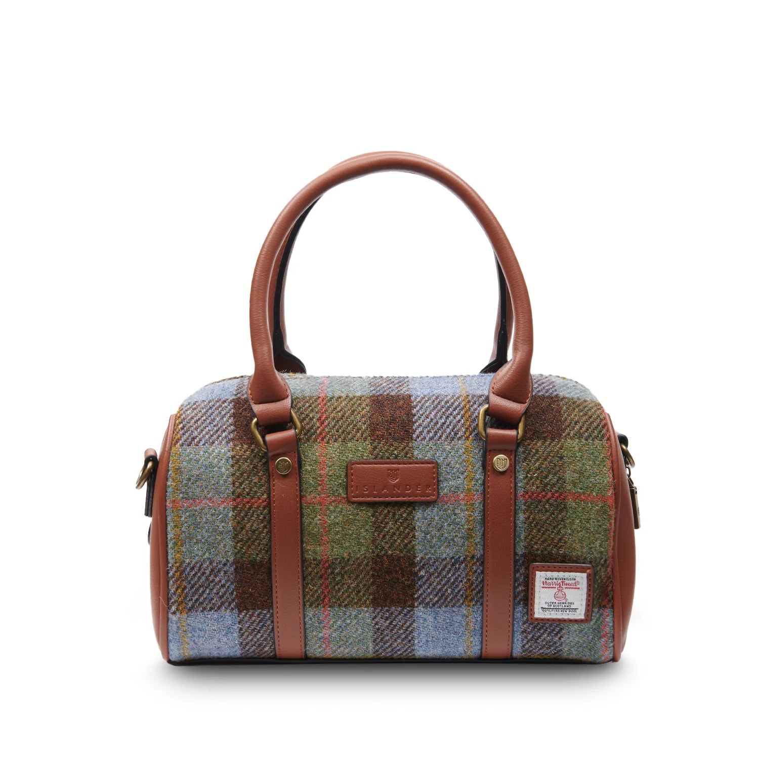 Islander Medium Duffel Bag with Harris Tweed - Chestnut-Blue Tartan
