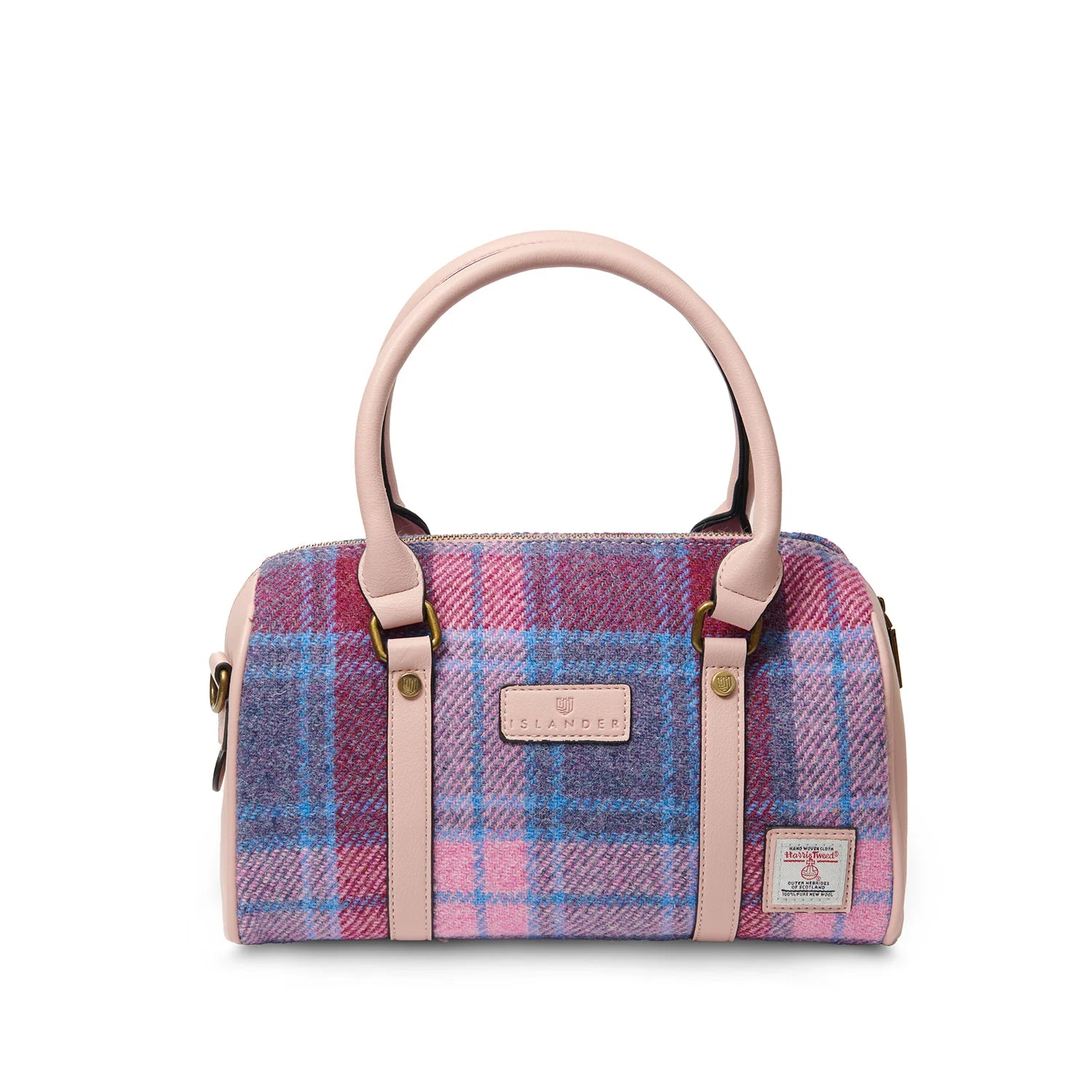 Islander Medium Duffel Bag with Harris Tweed - Pink and Blue Tartan