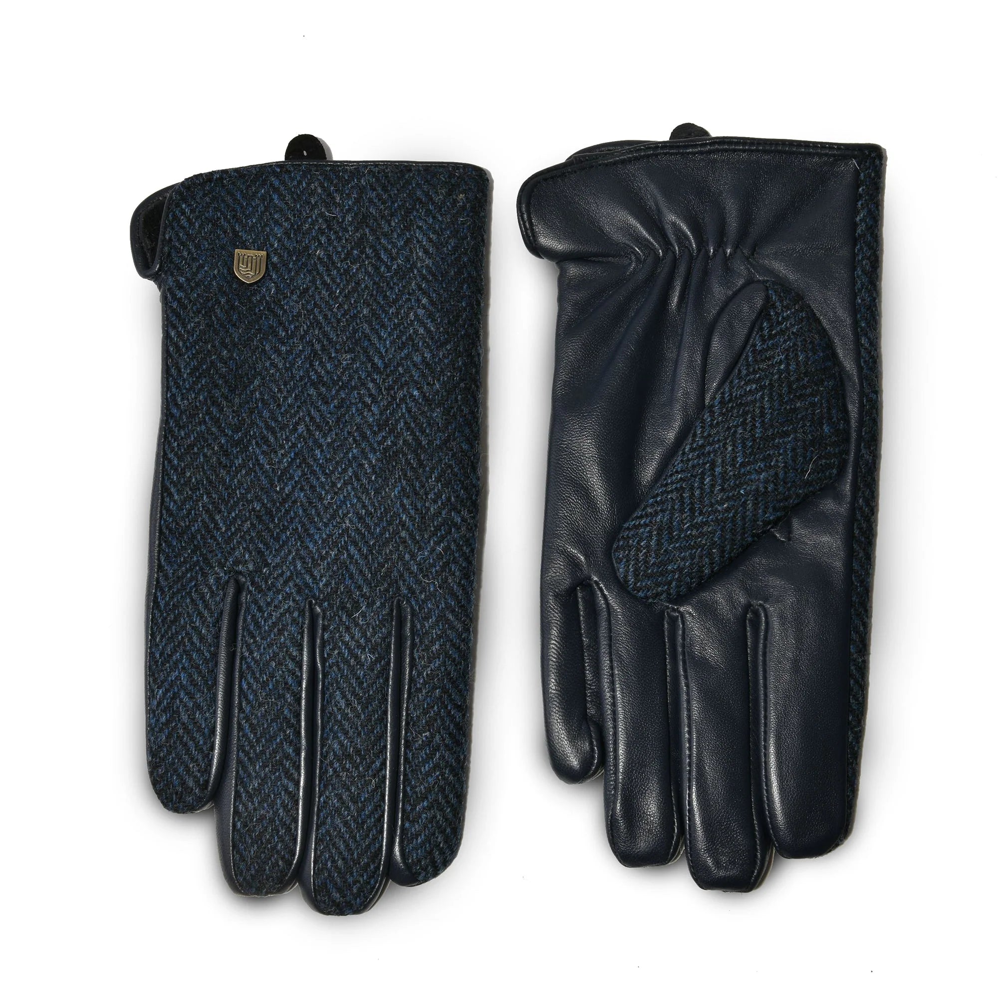 Harris Tweed Islander Navy Herringbone Mens Gloves - Smart Phone Friendly