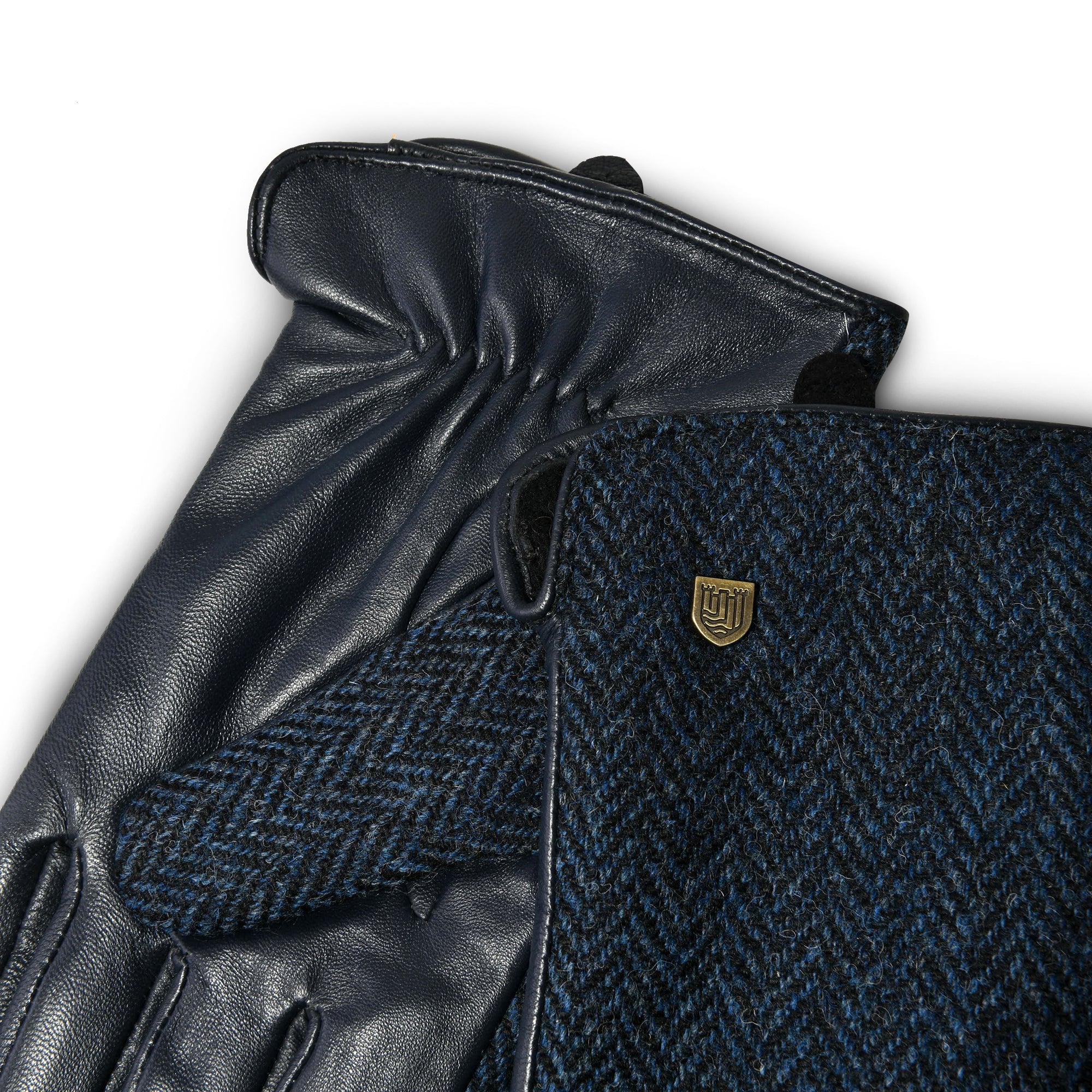 Harris Tweed Islander Navy Herringbone Mens Gloves - Smart Phone Friendly